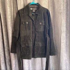 Black leather (suede) blazer with tie belt